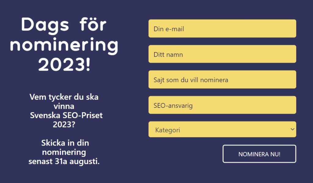 Nominering Svenska SEO-priset 2023